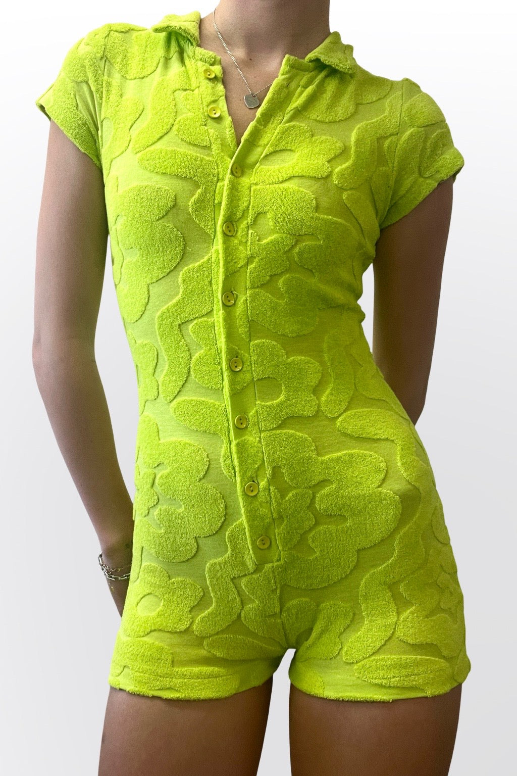 TOWELLING PLAYSUIT (LIME)