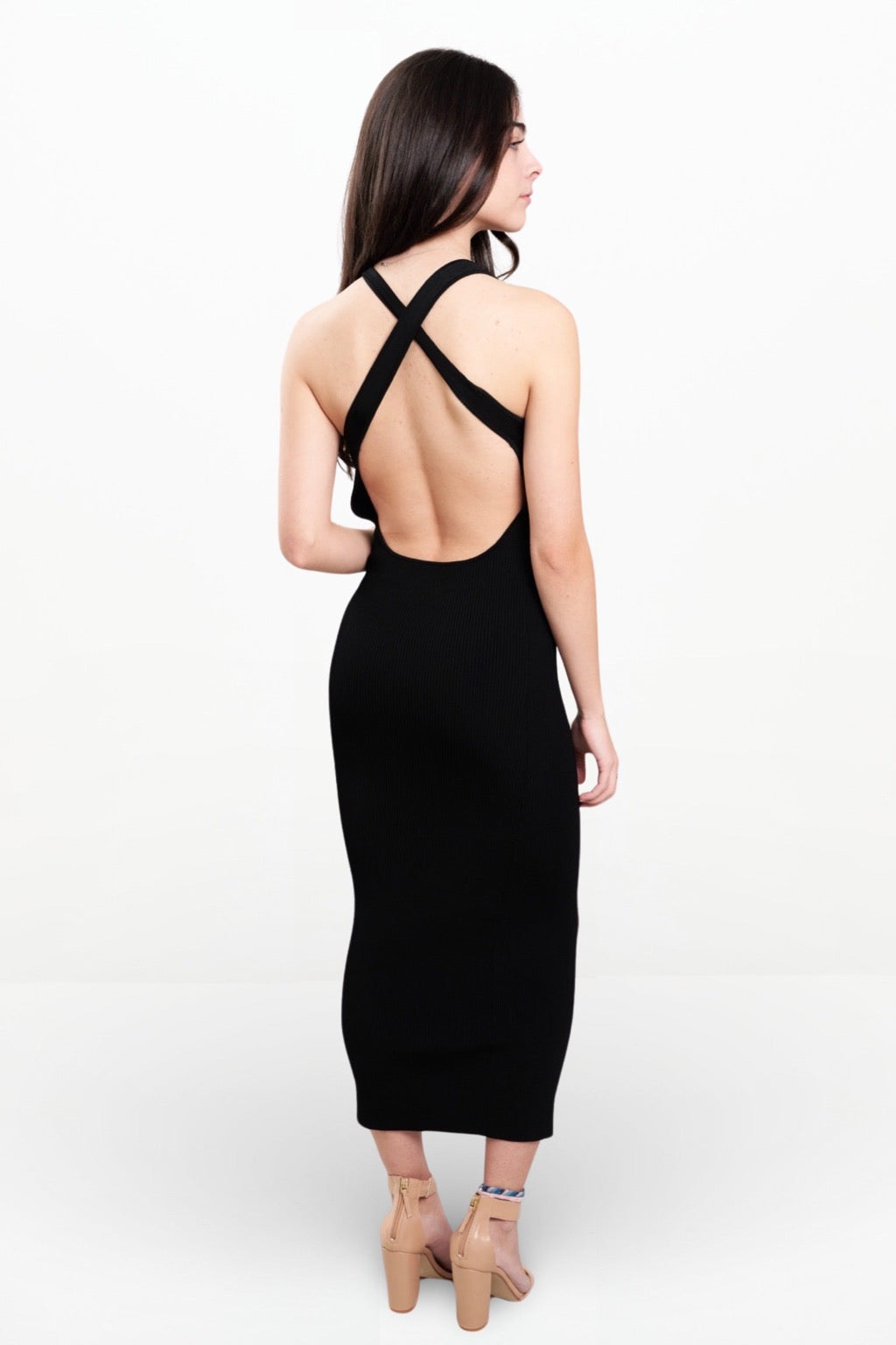 MARCELLE OPEN BACK MIDI DRESS (BLACK)