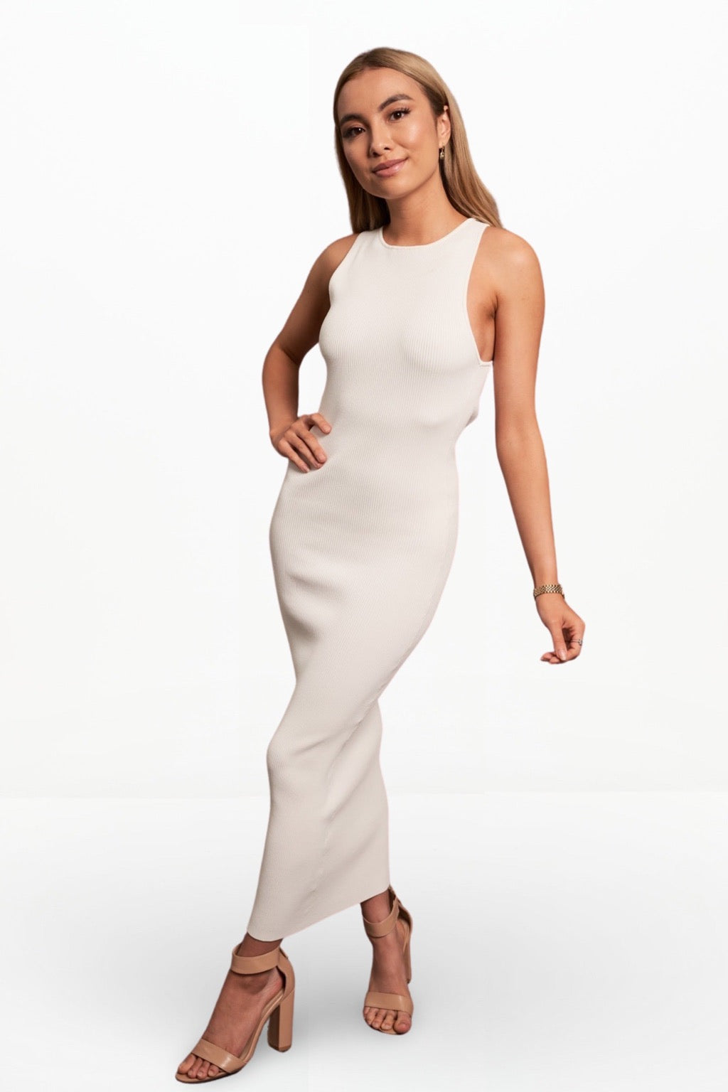 MARCELLE OPEN BACK MIDI DRESS (IVORY)