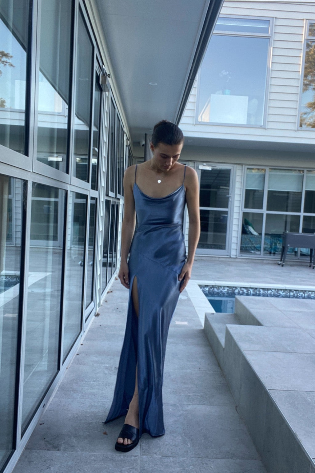 LA LUNE BIAS MAXI DRESS (BLUE SMOKE)