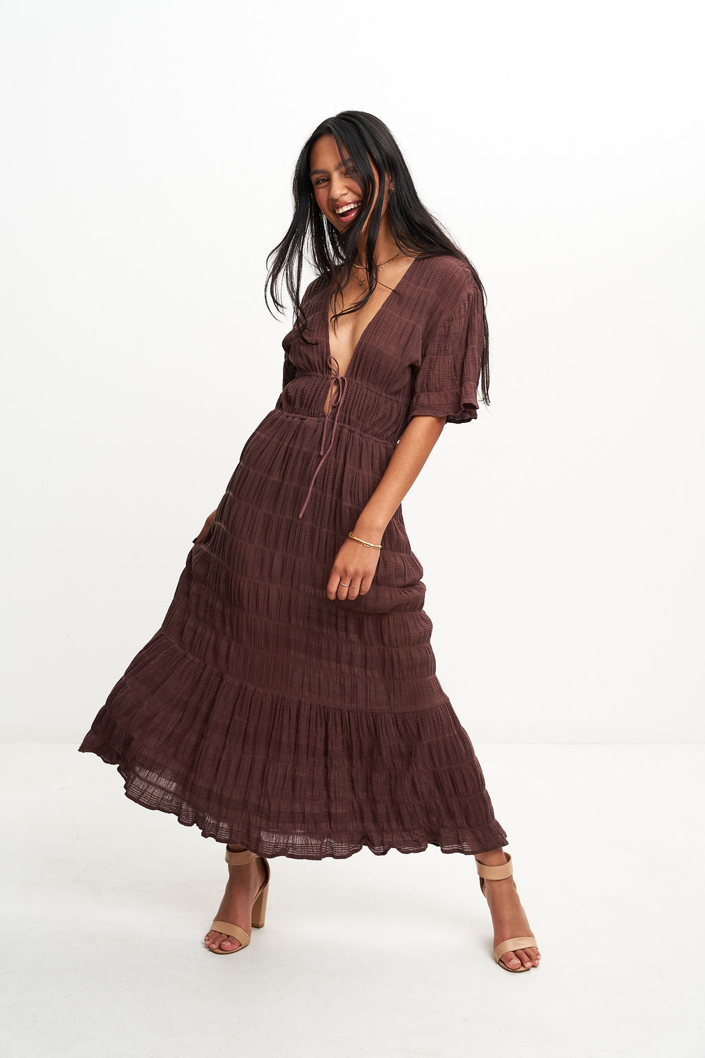 MIRELLA V-NECK DRESS (CHOCOLATE)