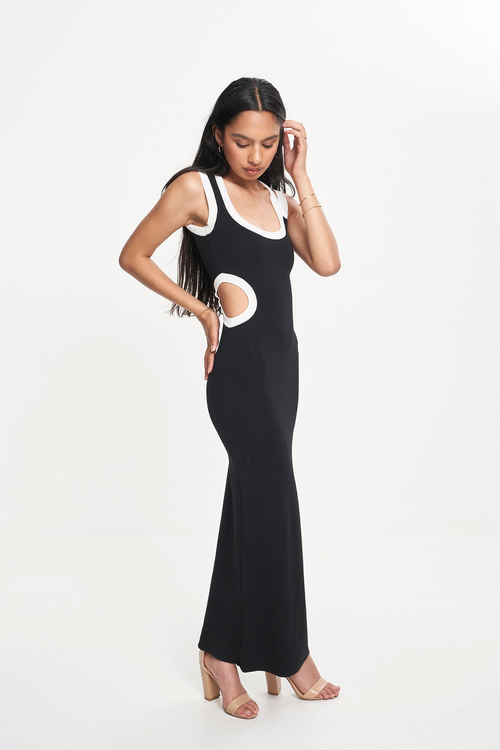 evalina cut out dress SIR. Evalina Cut Out Midi Dress in Black & White